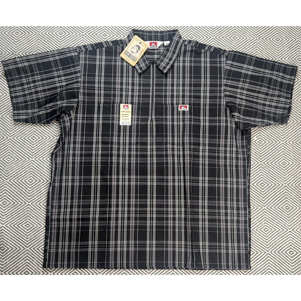 Ben Davis Plenty Tough Men's Plaid Short Sleeve 1/4‎ Zip Pullover Shirt Size 2XL